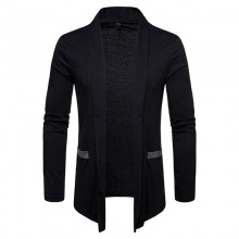 Men Brief Plus Size Mid Length Stitching Color Pockets Turndown Collar Cardigans