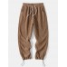Men Corduroy Drawstring Waist Slant Pockets Cuffed Jogger Pants