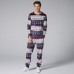 Mens Two  Pieces O Neck Christmas Pajama Set Peers Fairisle Printing Sleepwear Loungewear