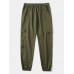 Mens Solid Color Multi  Pocket Drawstring Waist Jogger Pants