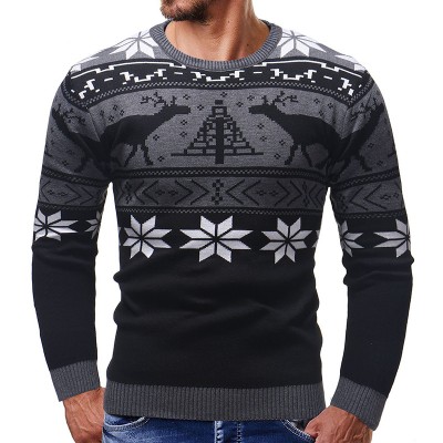 Men Casual Peaceful Deer Printed Long Sleeve Pullovers O  Neck Slim Sweaters